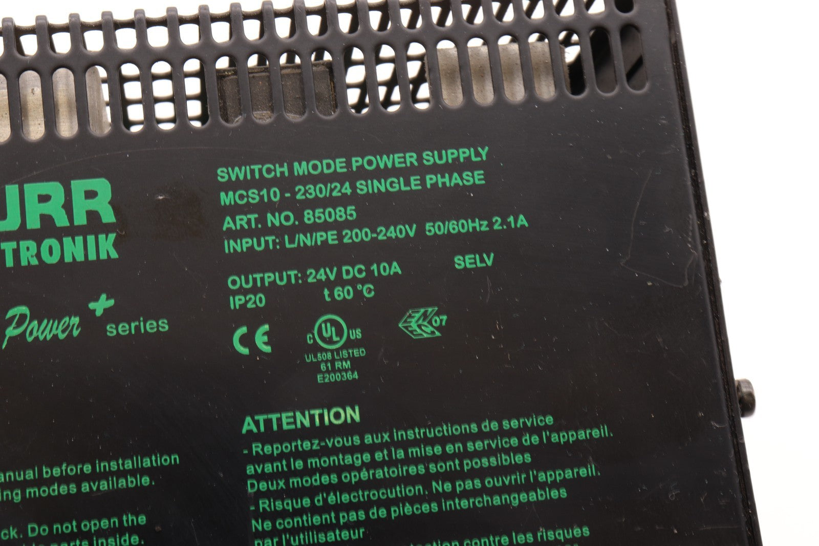MURR ELEKTRONIK  SWITCH MODE POWER SUPPLY	ART. NO. 85085