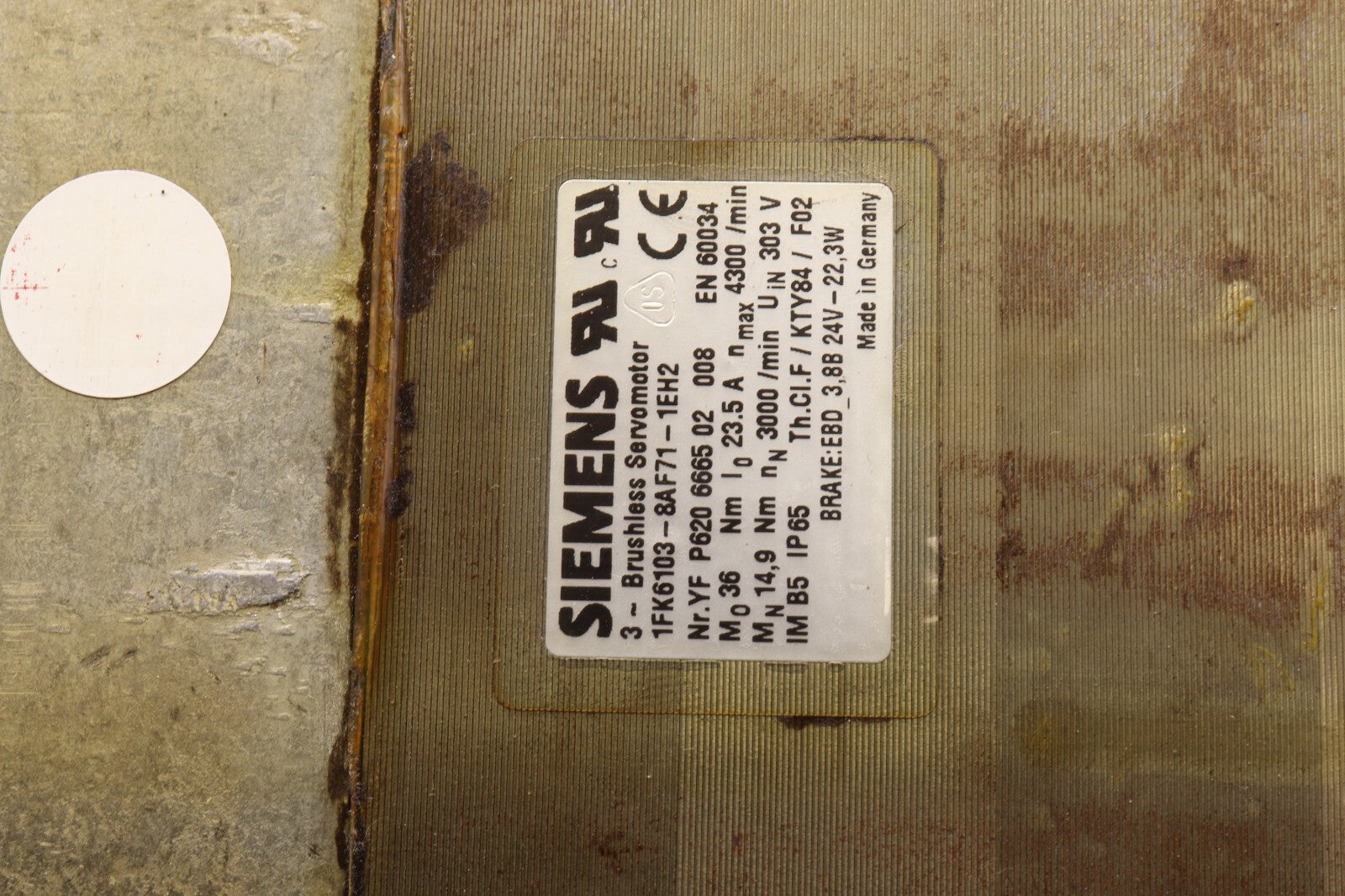 SIEMENS	3 PHASE BRUSHLESS SERVO MOTOR	1FK6103-8AF71-1EH2