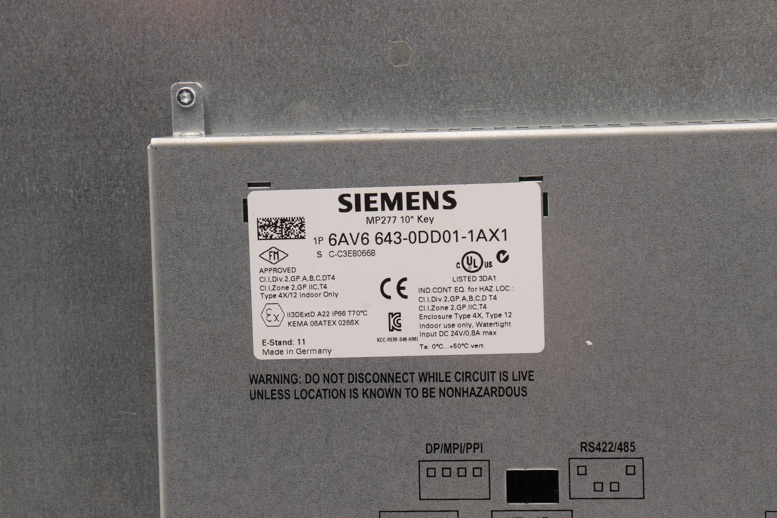SIEMENS	MP277 10" KEY	6AV6 643-0DD01-1AX1