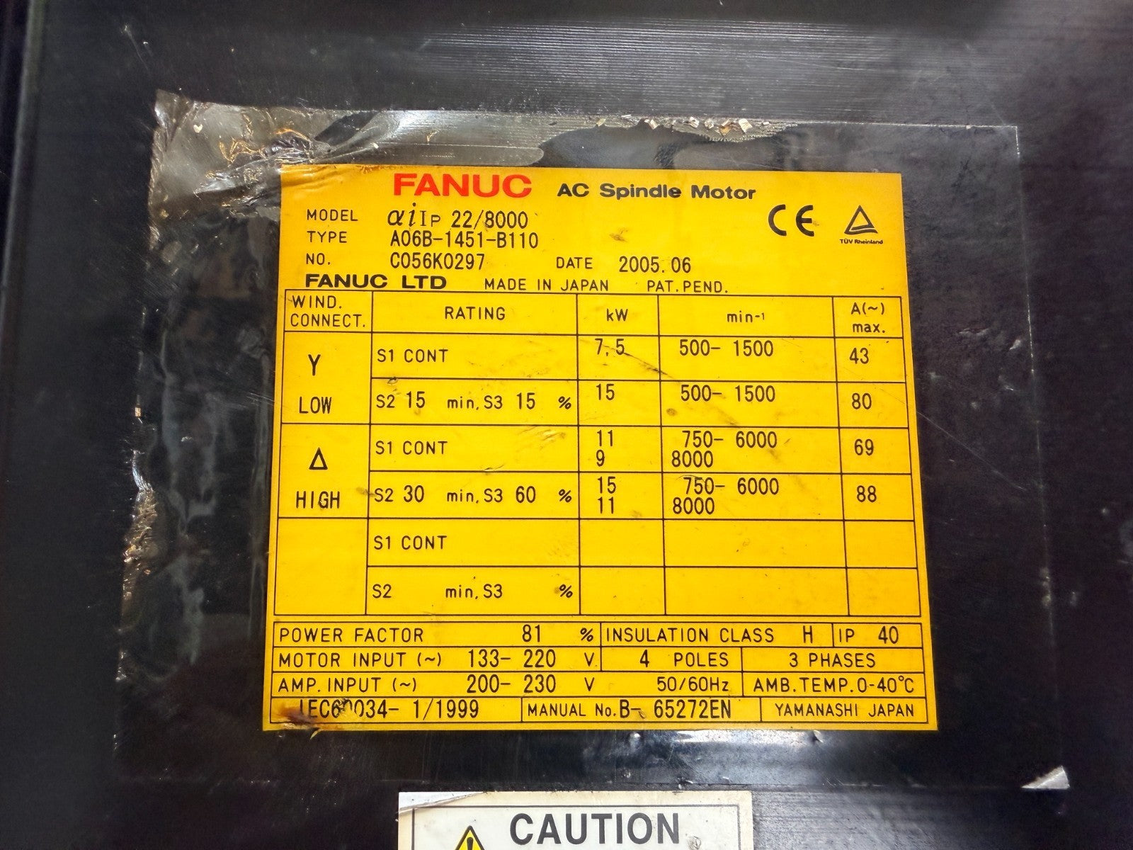 FANUC	  AC SPINDLE MOTOR	A06B-1451-B110