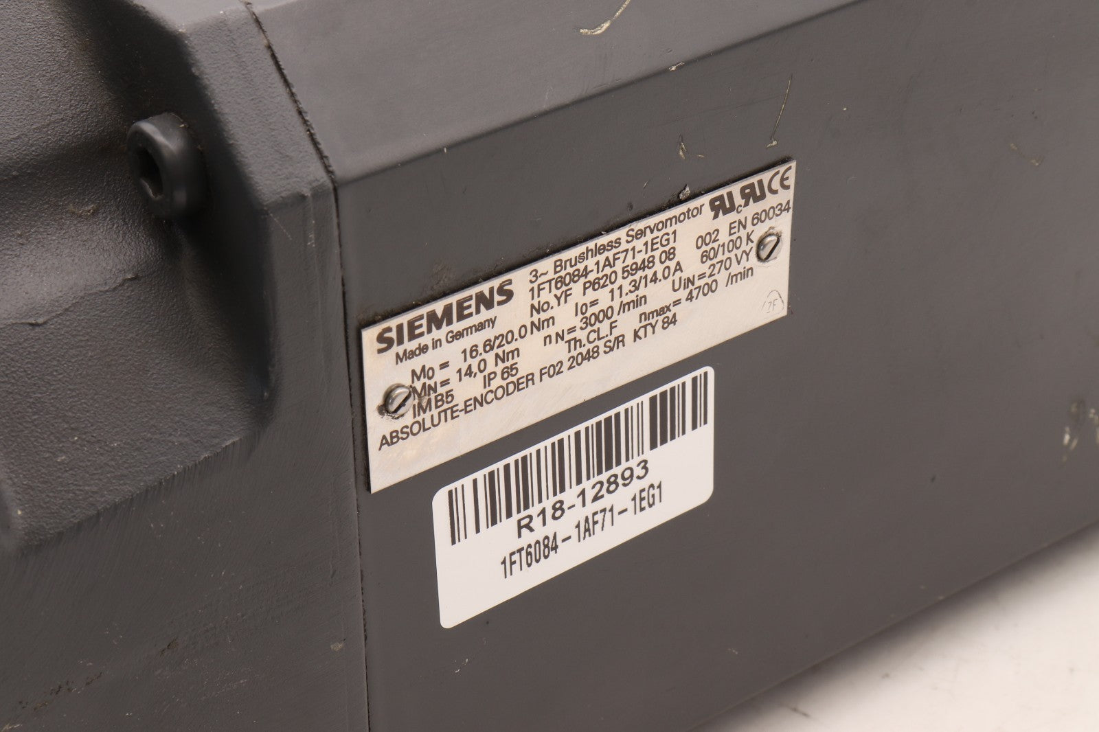 SIEMENS	3 PHASE BRUSHLESS SERVO MOTOR	1FT6084-1AF71-1EG1