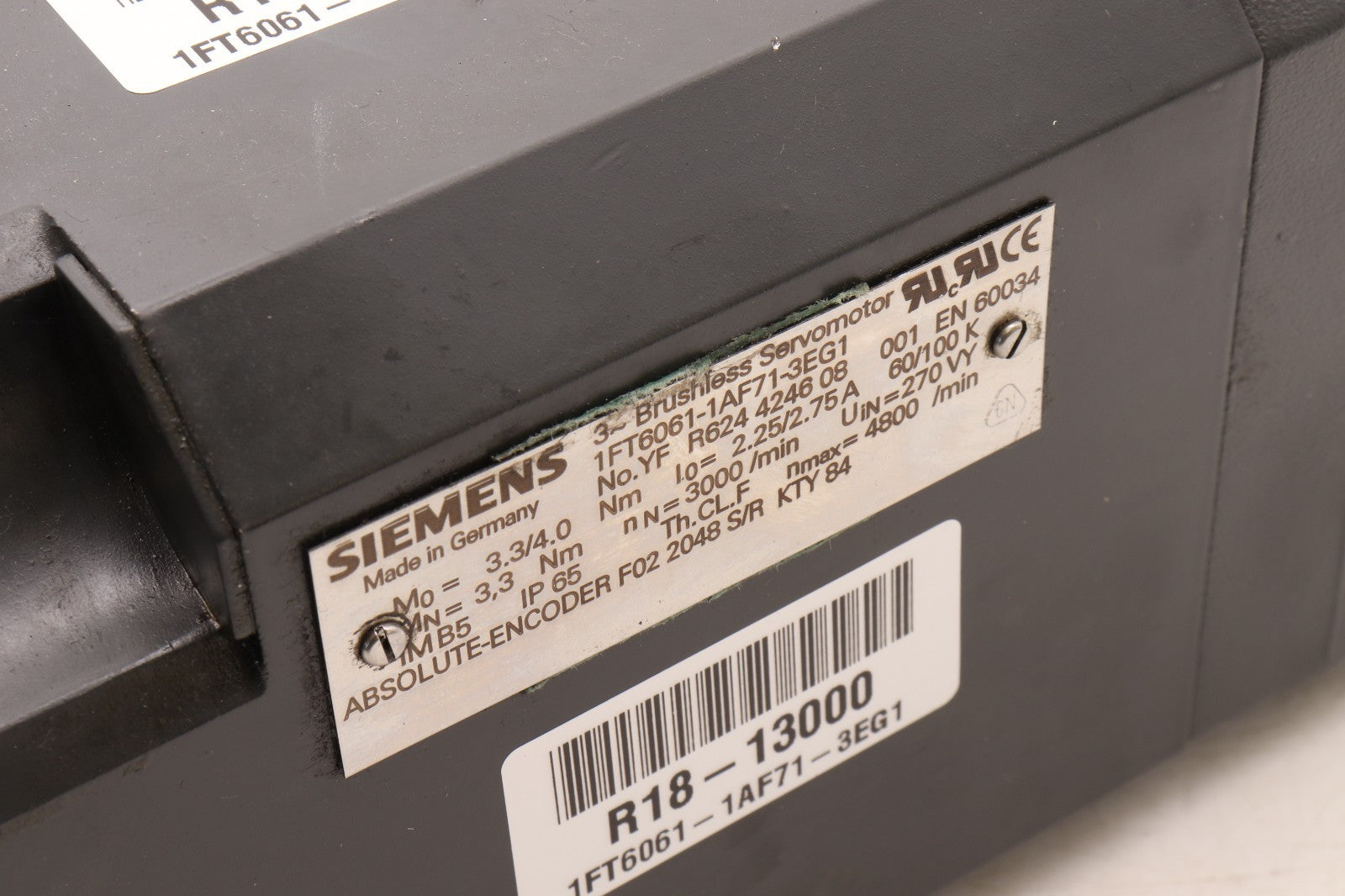 SIEMENS	3 PHASE BRUSHLESS SERVOMOTOR	1FT6061-1AF71-3EG1