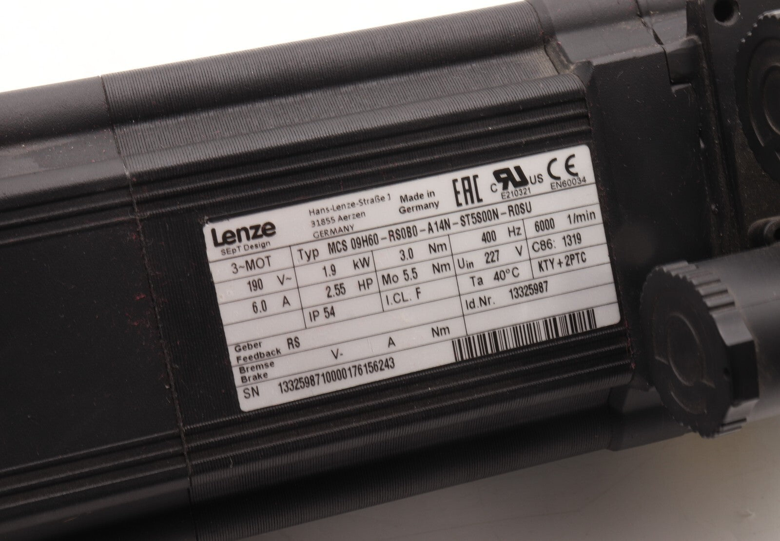 LENZE	3 PHASE MOTOR	MCS 09H60-RS0B0-A14N-ST5S00N-R0SU