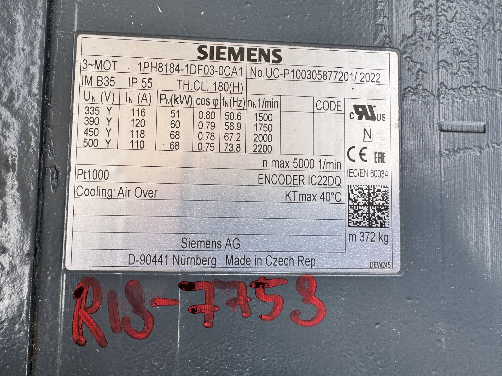Siemens	3 phase motor	1ph8184-1df03-0ca1