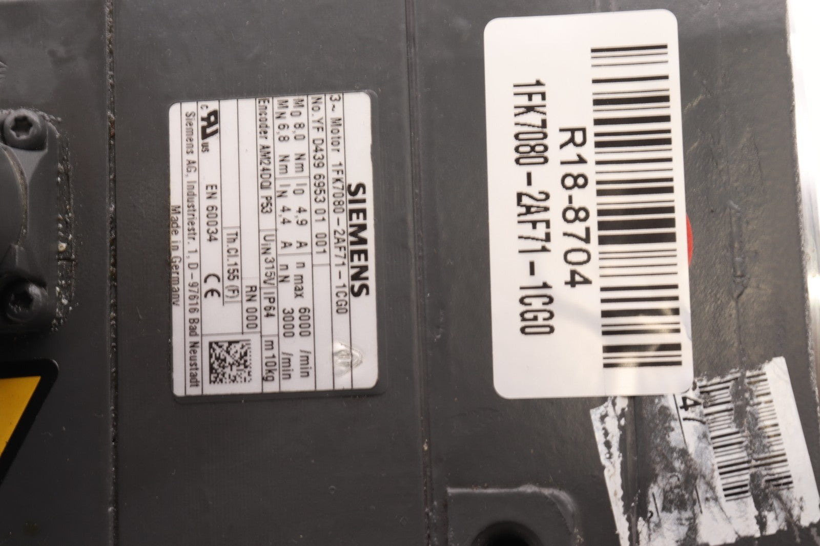 SIEMENS 3 PHASE MOTOR 1FK7080-2AF71-1CG0