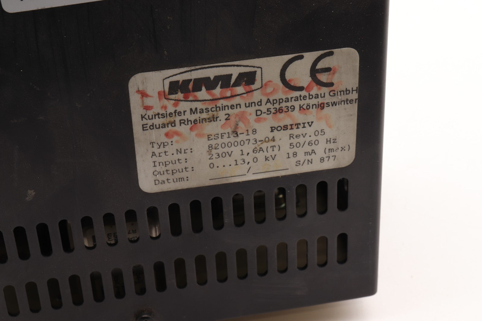 KMA	TYPE: ESF13-18 POSITIV	ART NO: 82000073-04