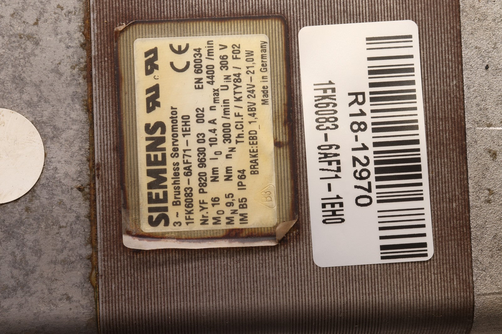 SIEMENS	3 PHASE BRUSHLESS SERVOMOTOR	1FK6083-6AF71-1EH0