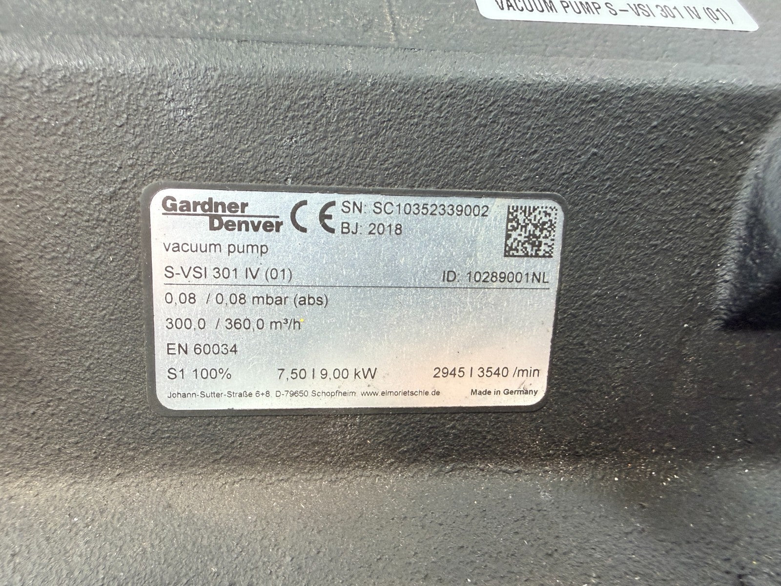GARDNER-DENVER	VACUUM PUMP S-VSI 301 IV (01) (BROKEN BODY)	WEG SUPER PREMIUM ZS1