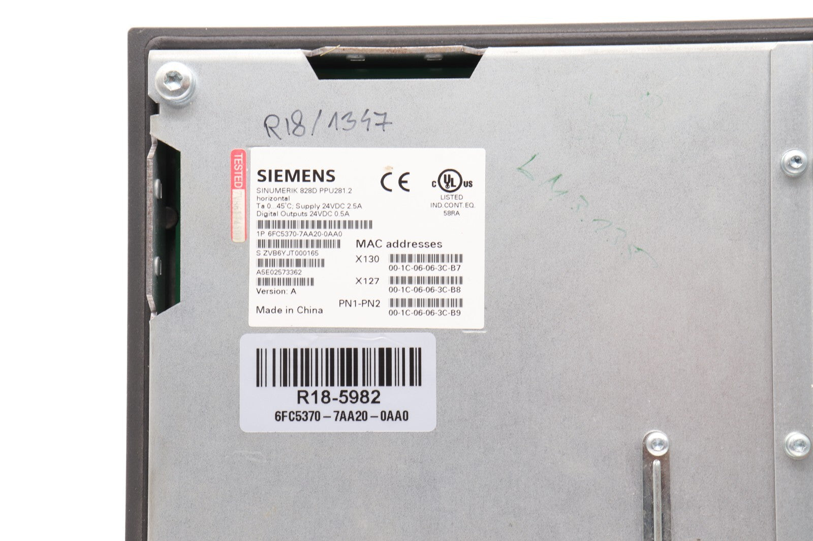SIEMENS SINUMERIK 828D PPU281.2 6FC5370-7AA20-0AA0