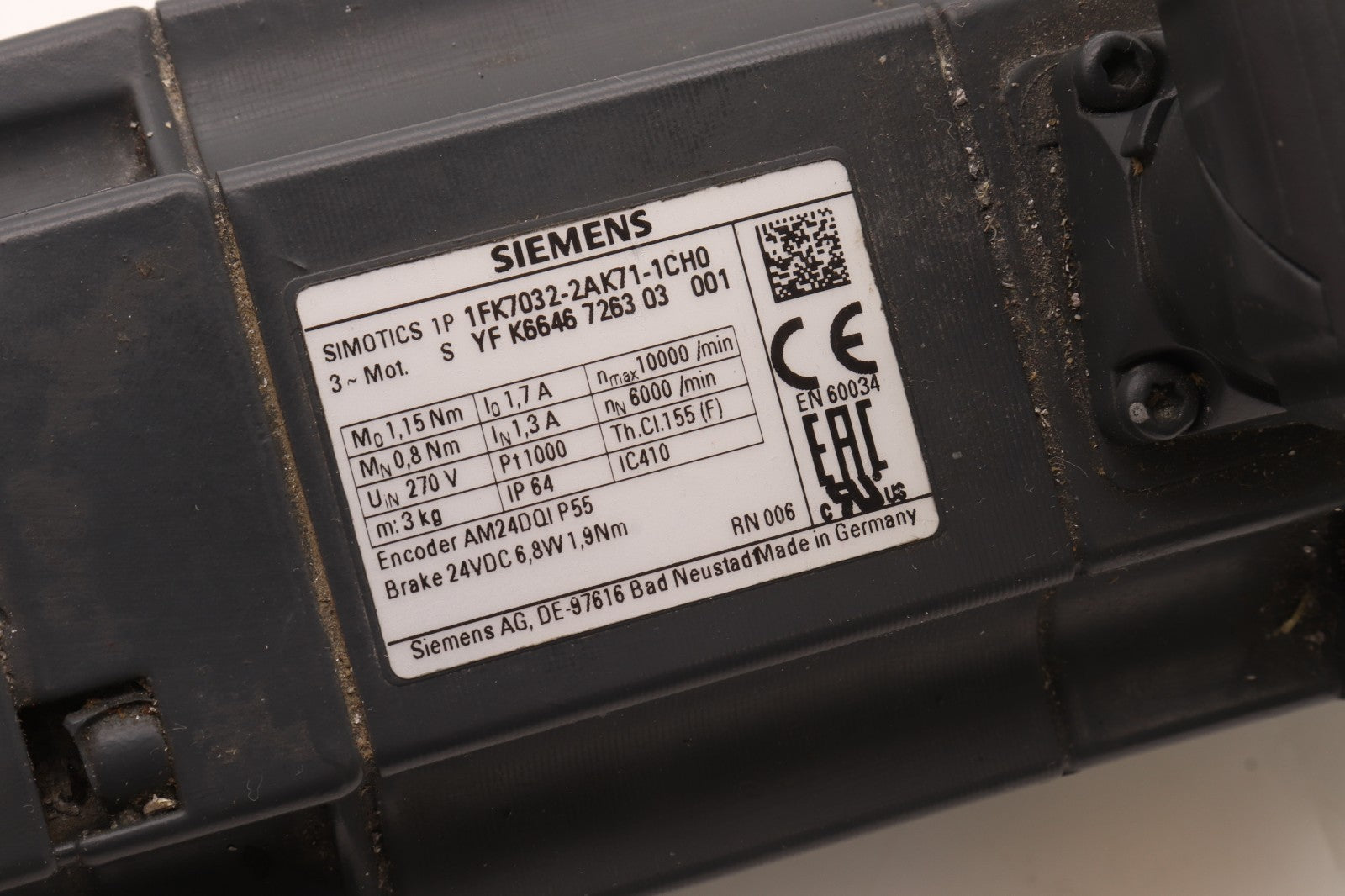 SIEMENS	1FK7032-2AK71-1CH0	3 PHASE MOTOR