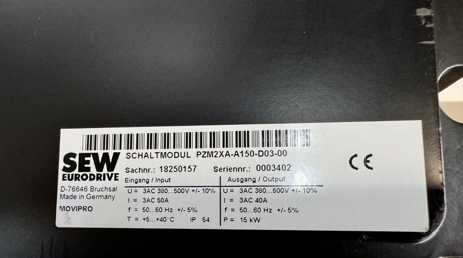 SEW EURODRIVE FIELD INVERTER PHC22A-A150M1-E21A-00/S11 S0# 01.1848214422.005.13