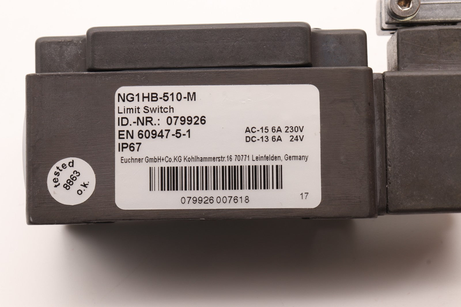 EUCHNER	LIMIT SWITCH  NG1HB-510-M	ID NR: 079926