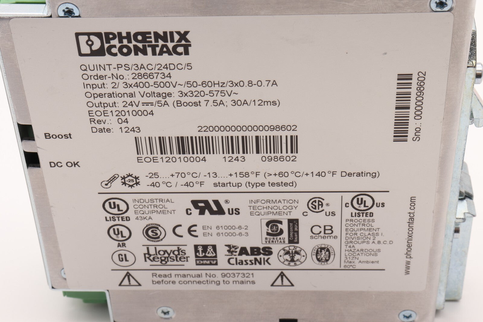 PHOENIX CONTACT QUINT-PS/3AC/24DC/5 2866734