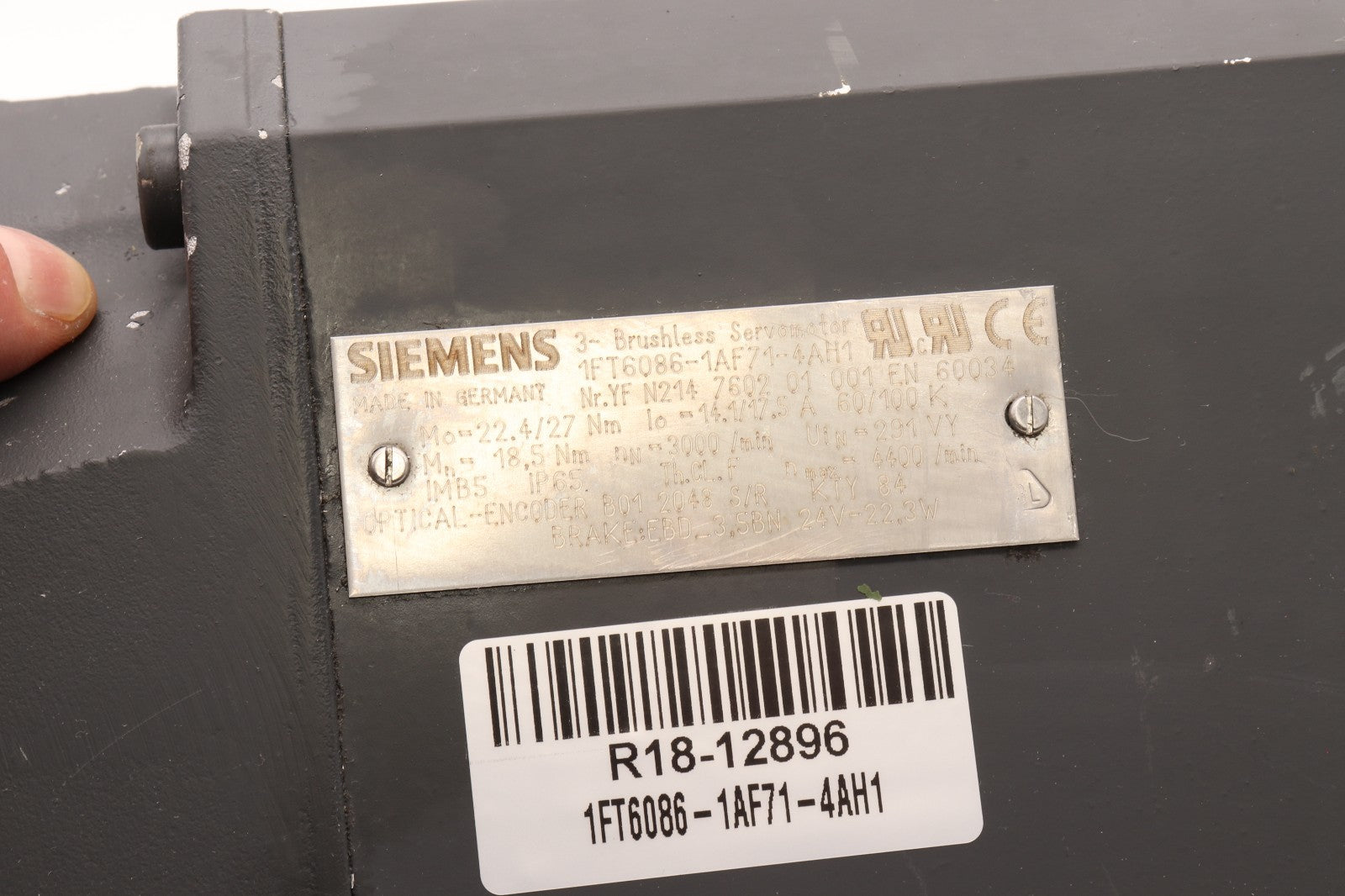 SIEMENS	3 PHASE BRUSHLESS SERVO MOTOR	1FT6086-1AF71-4AH1