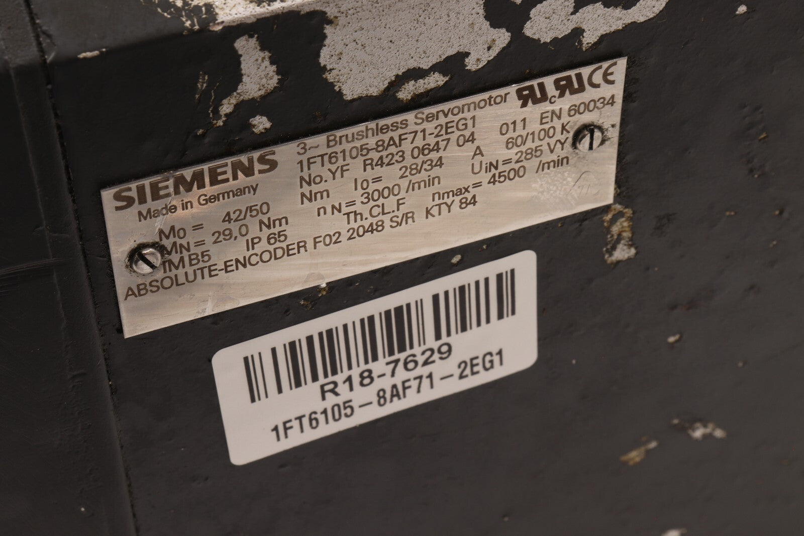 SIEMENS	3 PHASE BRUSHLESS SERVOMOTOR	1FT6105-8AF71-2EG1