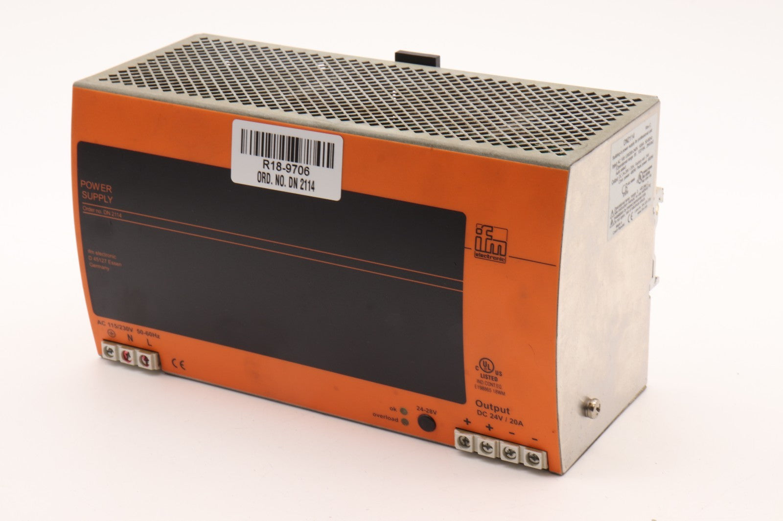 IFM ELECTRONIC  POWER SUPPLY  ORD. NO. DN 2114