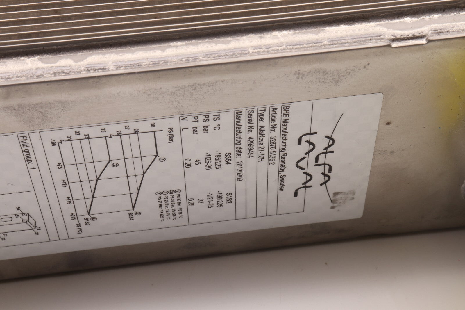 ALFA LAVAL ALFANOVA 27-10H FUSION PLATE HEAT EXCHANGERS	ARTICLE NO: 32870 5135 2