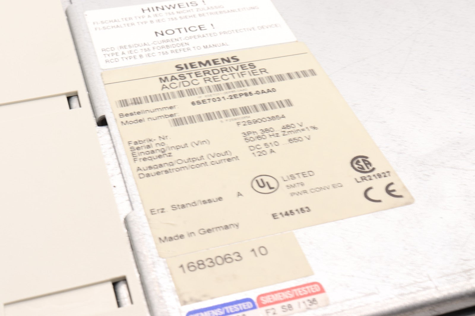 SIEMENS MASTERDRIVES MC AC/DC RECTIFIER 6SE7031-2EP85
