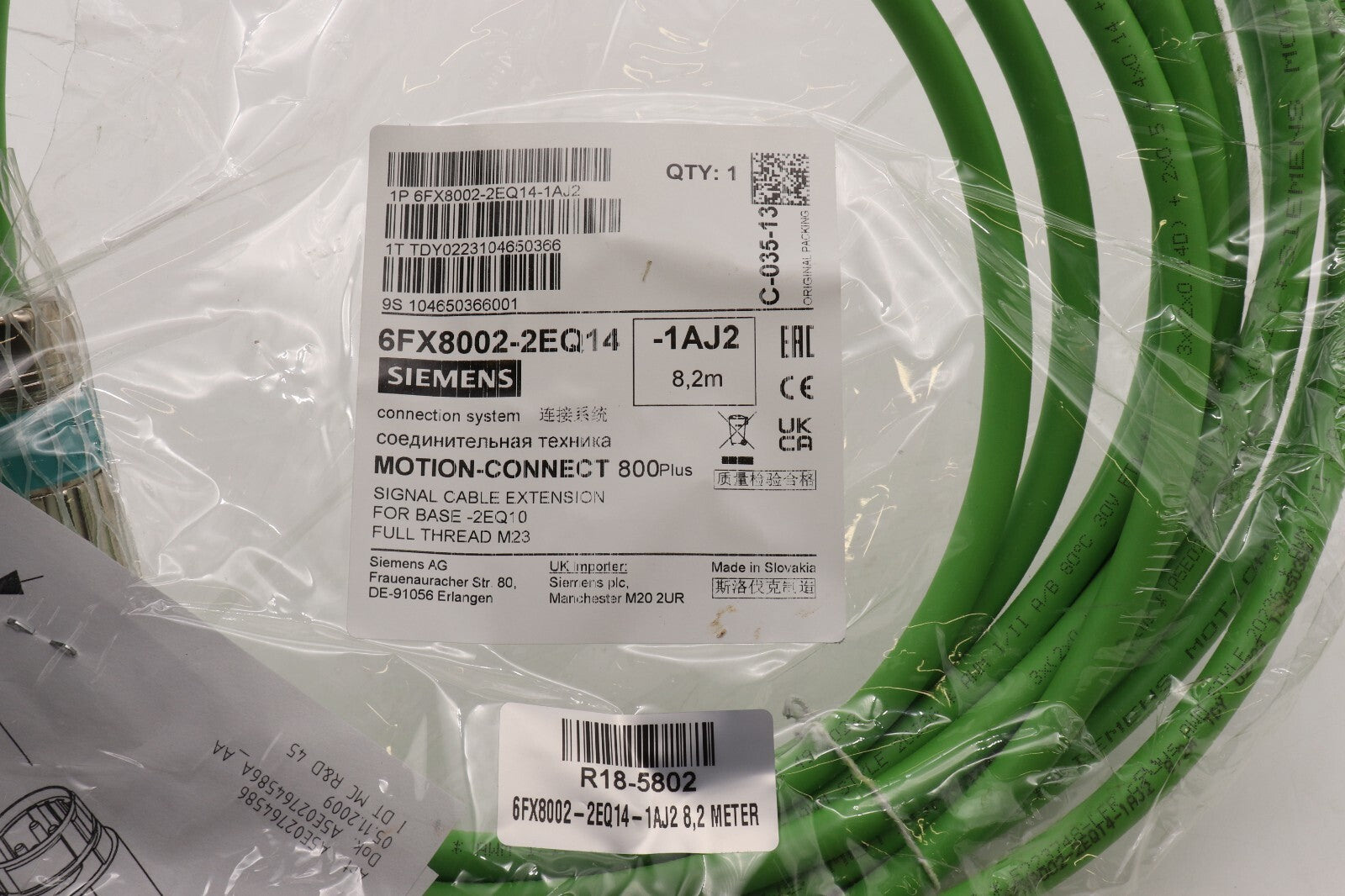 SIEMENS SIGNAL CABLE  8,2METER 6FX8002-2EQ14-1AJ2