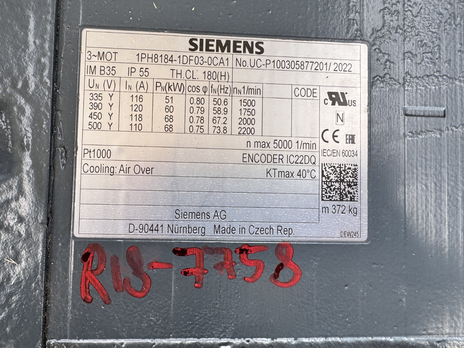 Siemens	3 phase motor	1ph8184-1df03-0ca1