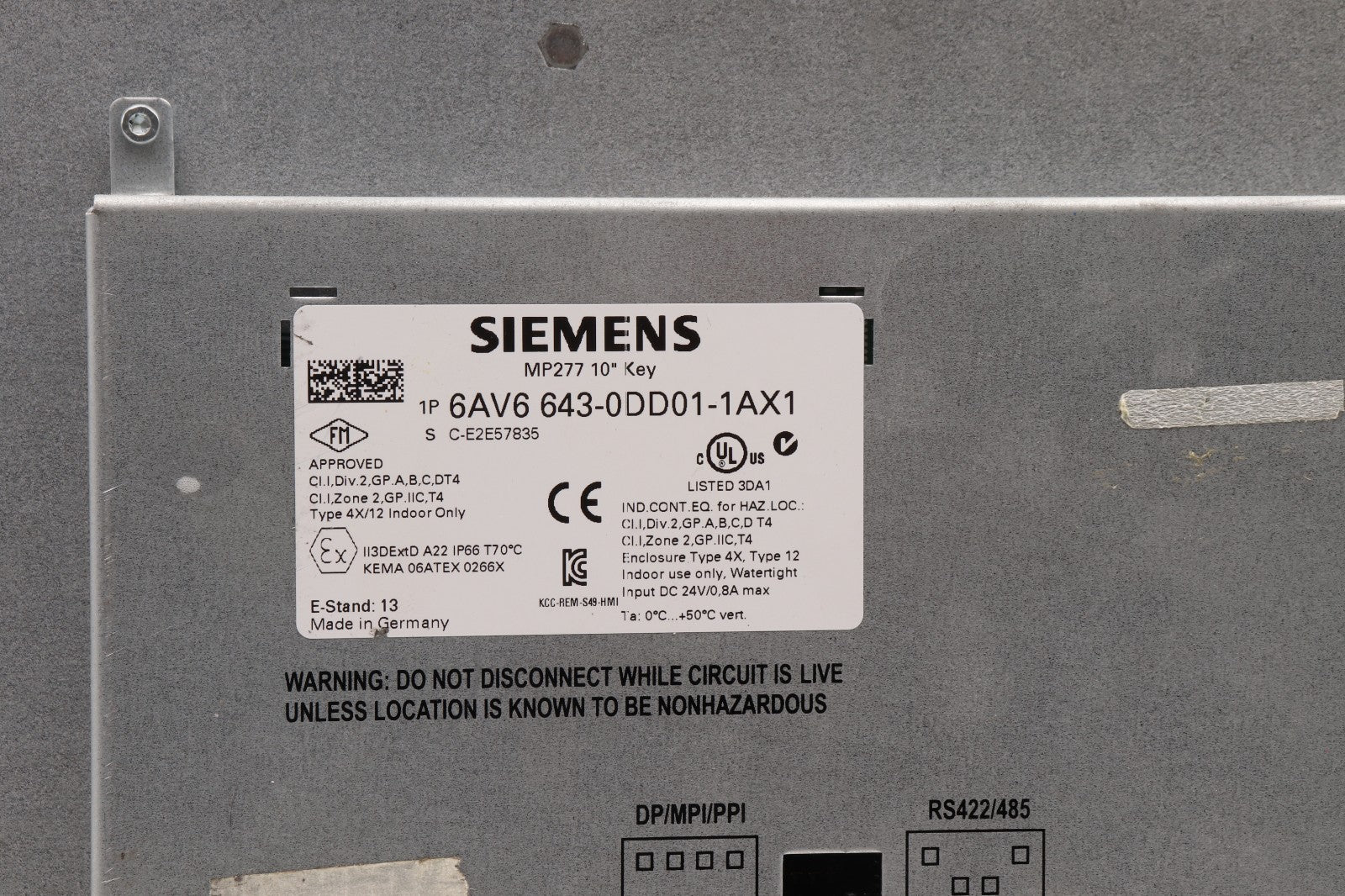 SIEMENS MP277 10" KEY 6AV6 643-0DD01-1AX1 R18-9332