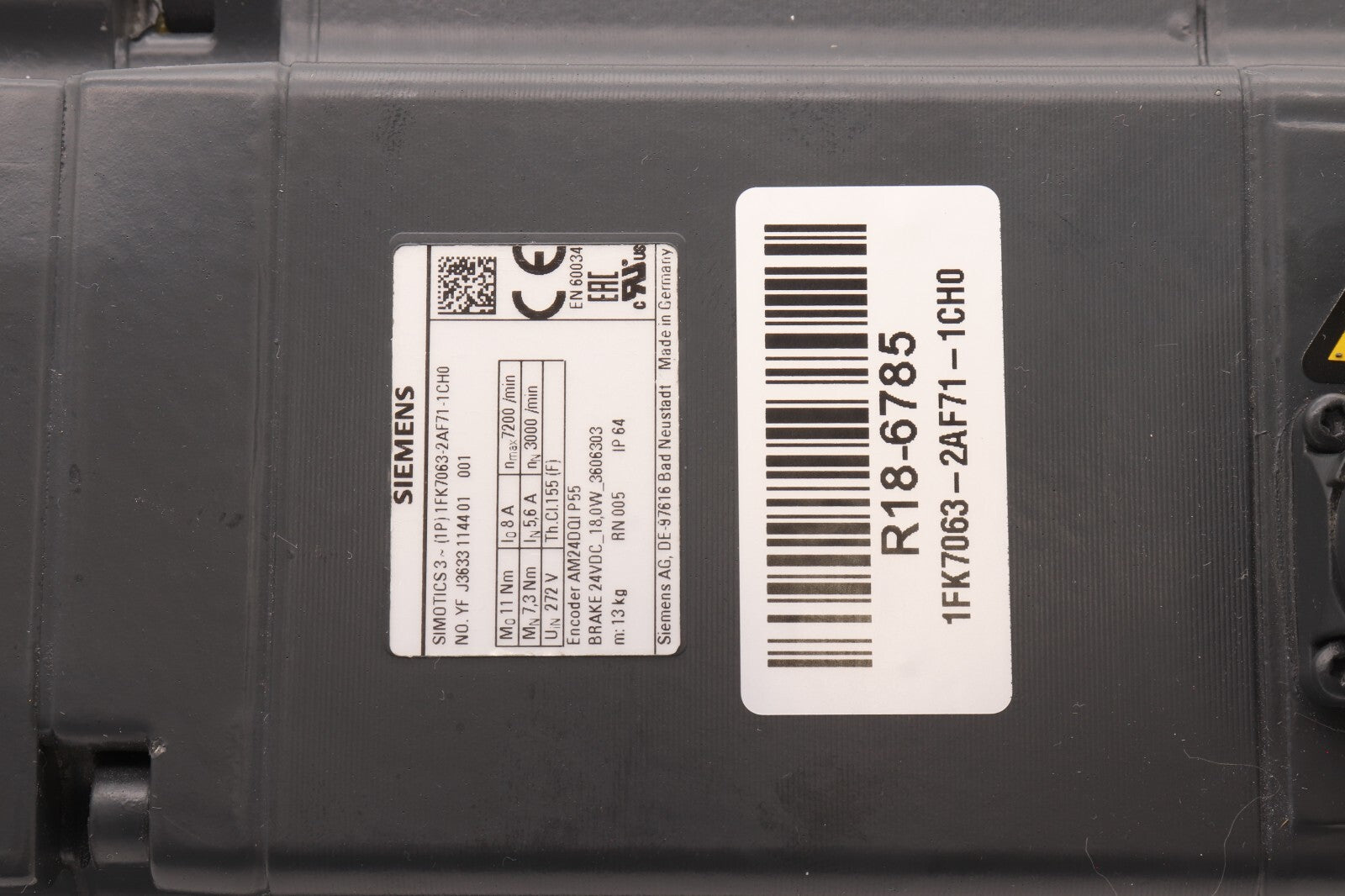 SIEMENS SIMOTICS 3 PHASE MOTOR 1FK7063-2AF71-1CH0