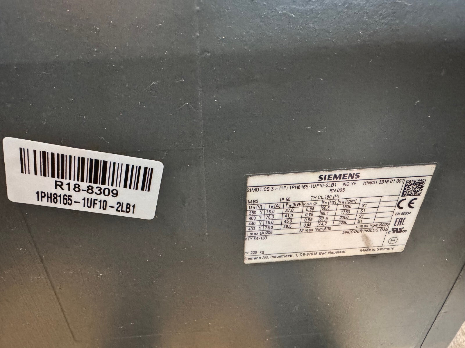 SIEMENS	SIMOTICS 3 PHASE MOTOR	1PH8165-1UF10-2LB1