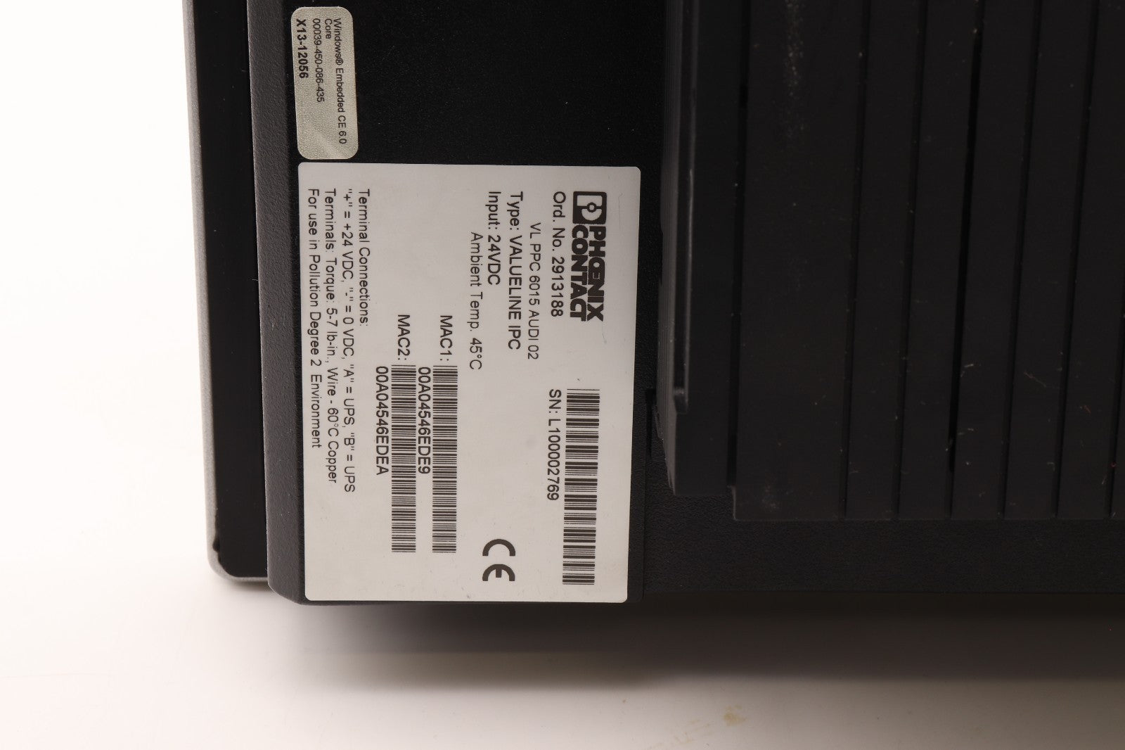 PHOENIX  CONTACT  VL PPC 6015	ORD. NO. 2913188