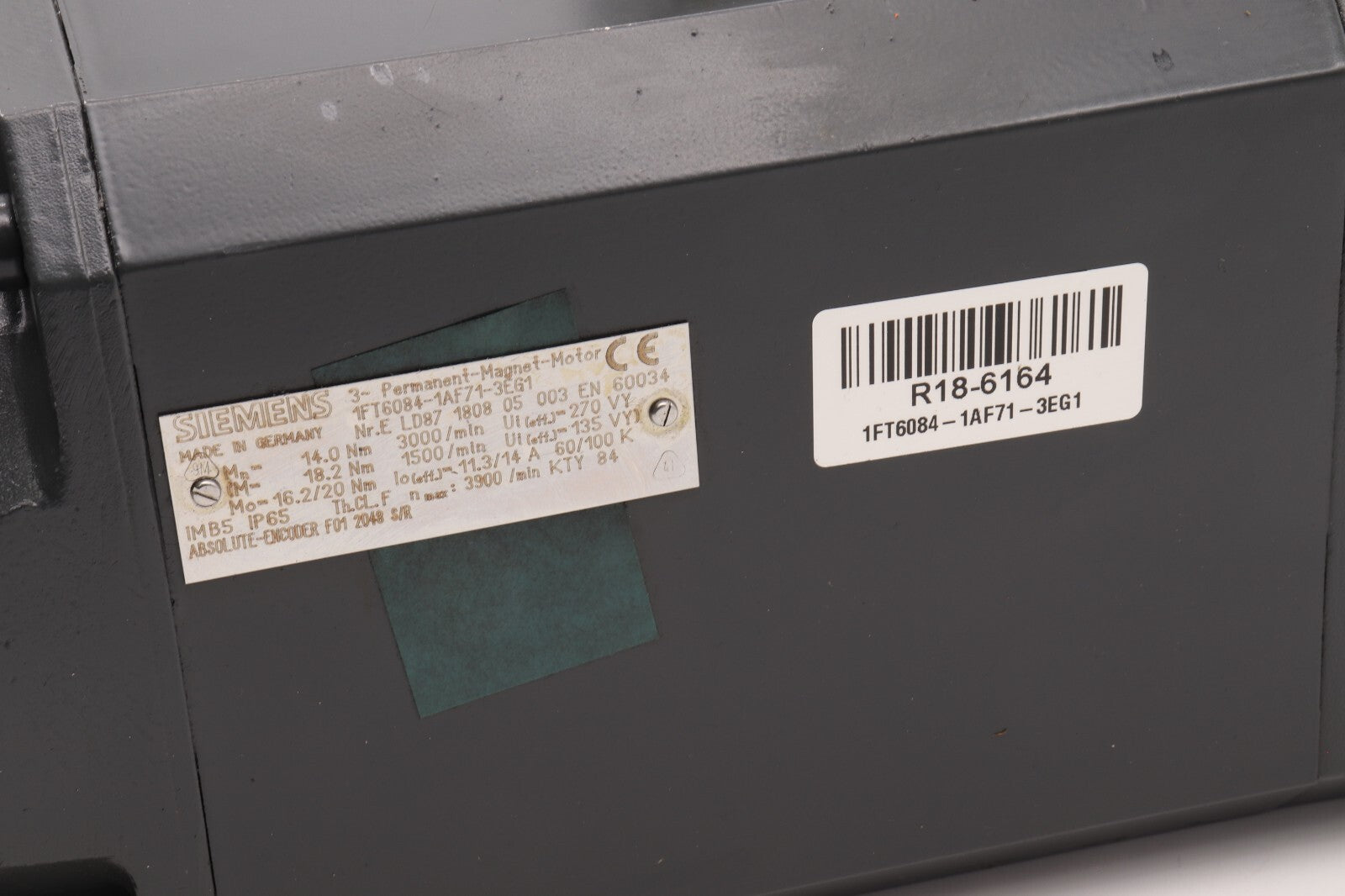 SIEMENS 3 PHASE PERMANENT MAGNET MOTOR 1FT6084-1AF71-3EG1