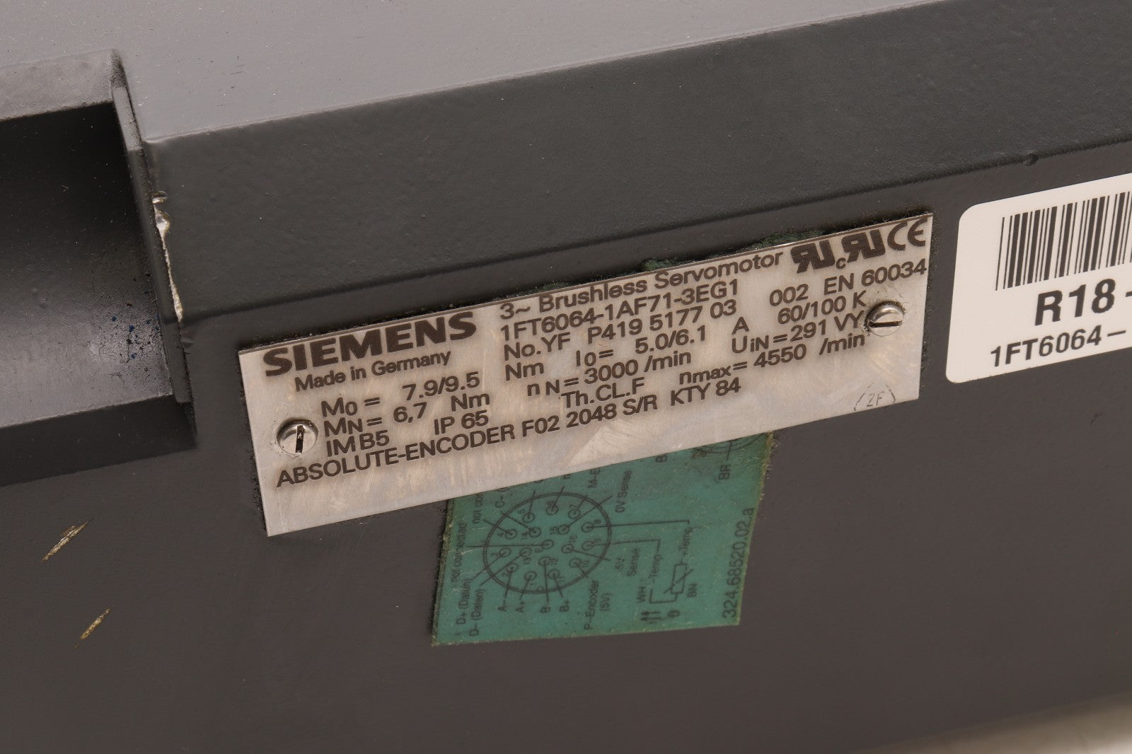 SIEMENS	3 PHASE BRUSHLESS SERVOMOTOR	1FT6064-1AF71-3EG1