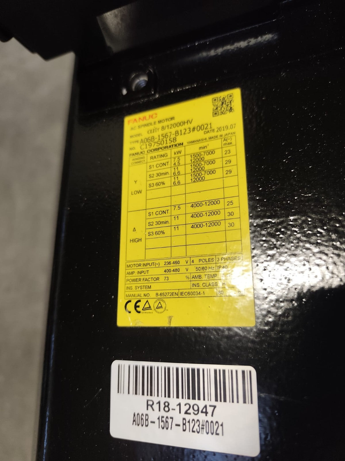 FANUC	  AC SPINDLE MOTOR	A06B-1567-B123#0021