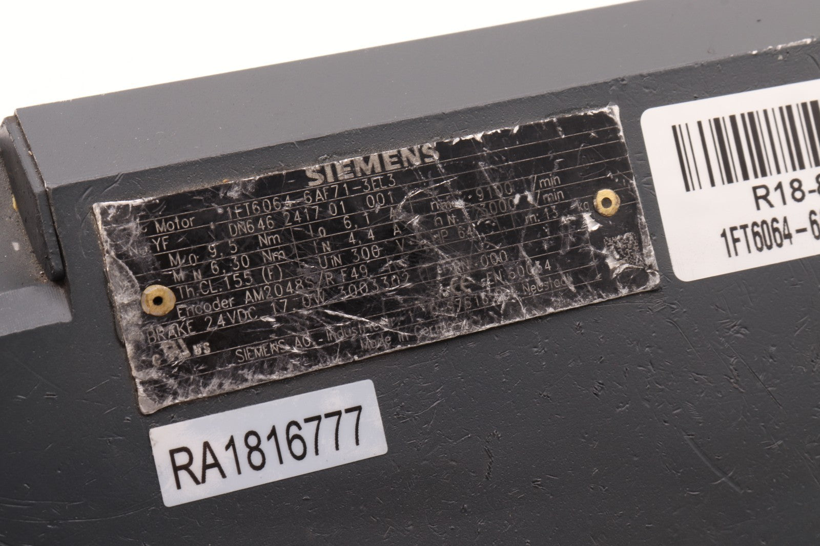 SIEMENS 3 PHASE MOTOR 1FT6064-6AF71-3EL3