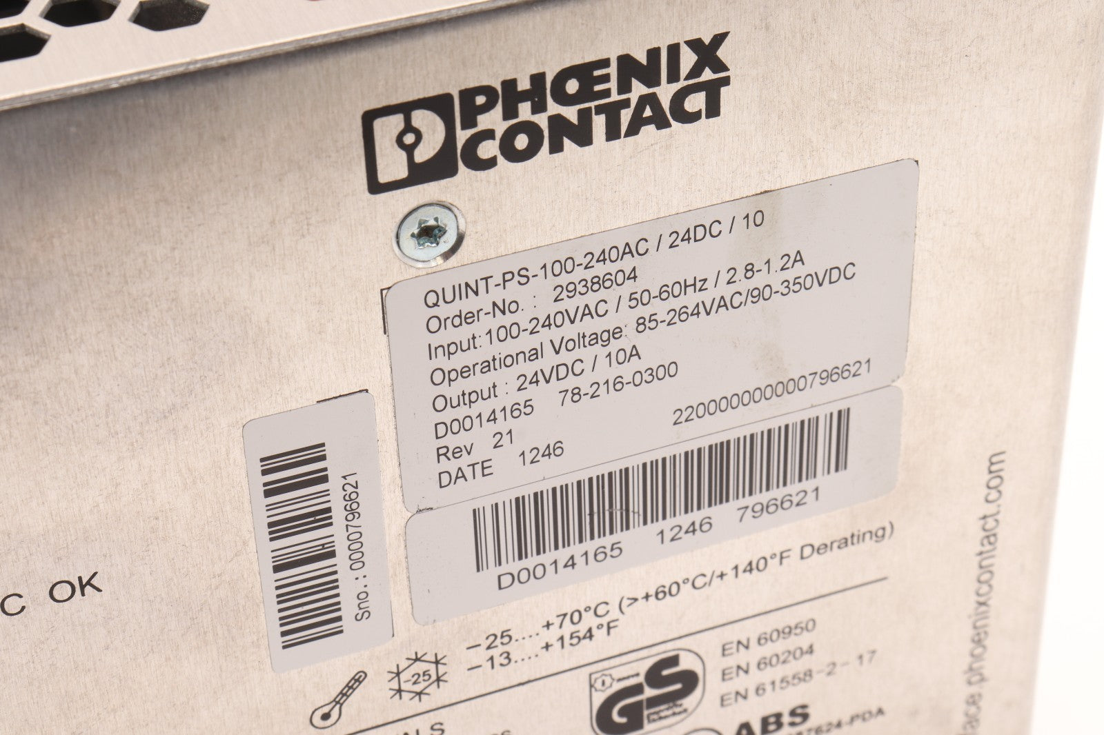 PHOENIX CONTACT QUINT-PS-100-240AC/24DC/10	2938604 R18-9312