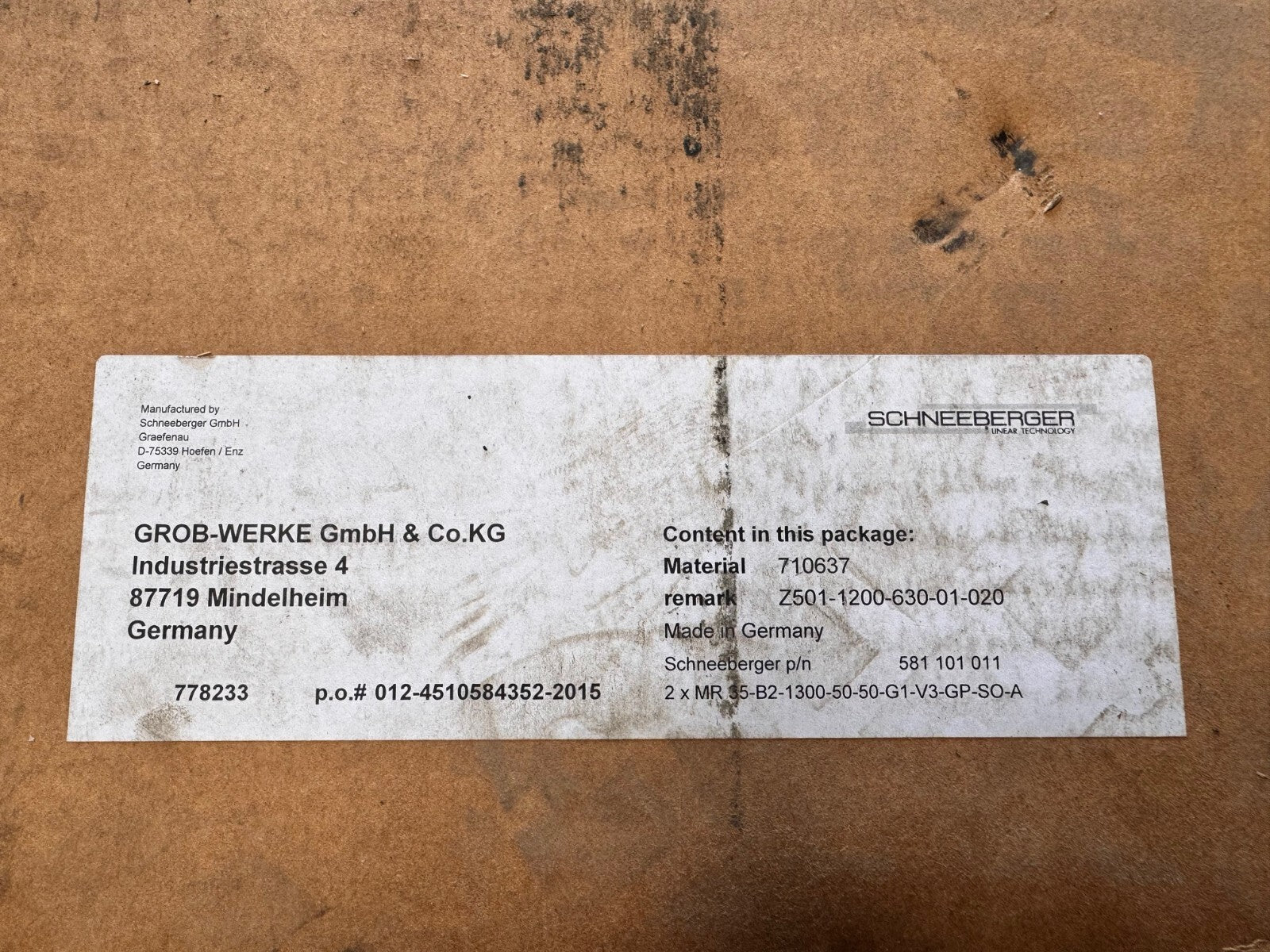 SCHNEEBERGER	PROFILED LINEAR GUIDEWAY 2X MR 35-B2-1300-50-50-G1-V3-GP-S0-A	Z501-
