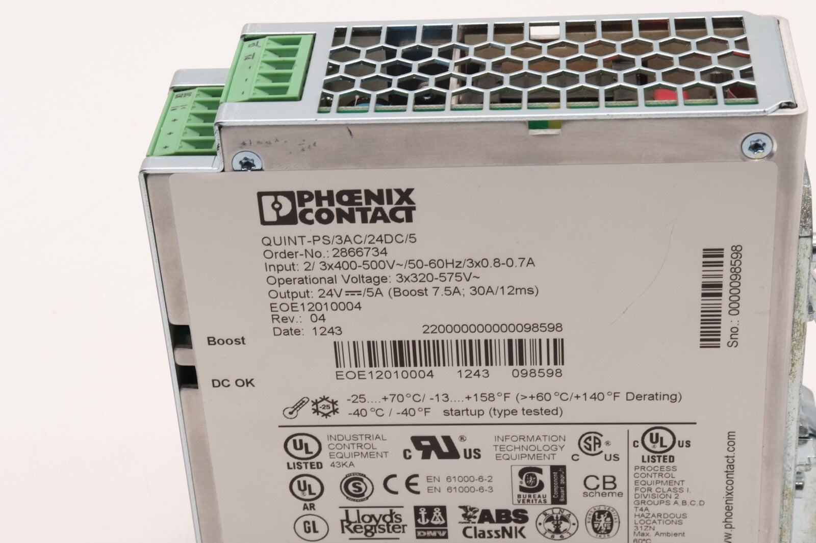 PHOENIX CONTACT QUINT-PS/3AC/24DC/5 ORDER NO: 2866734