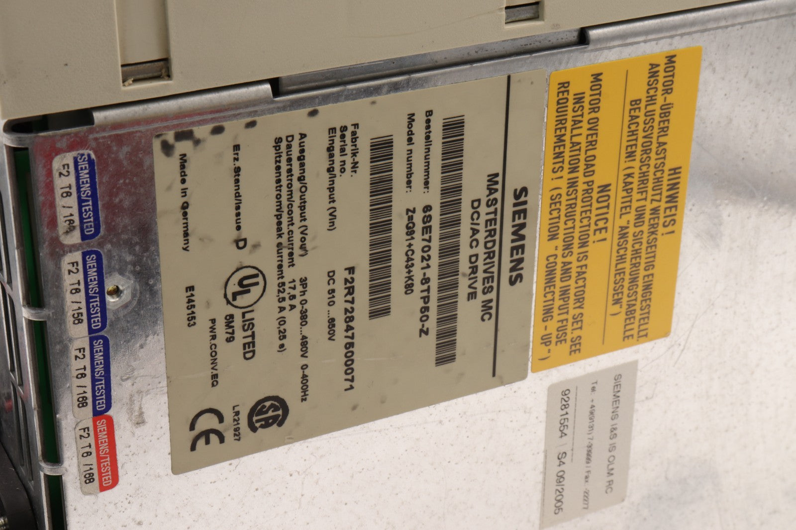 SIEMENS	MASTERDRIVES MC DC/AC DRIVE	6SE7021-8TP50-Z
