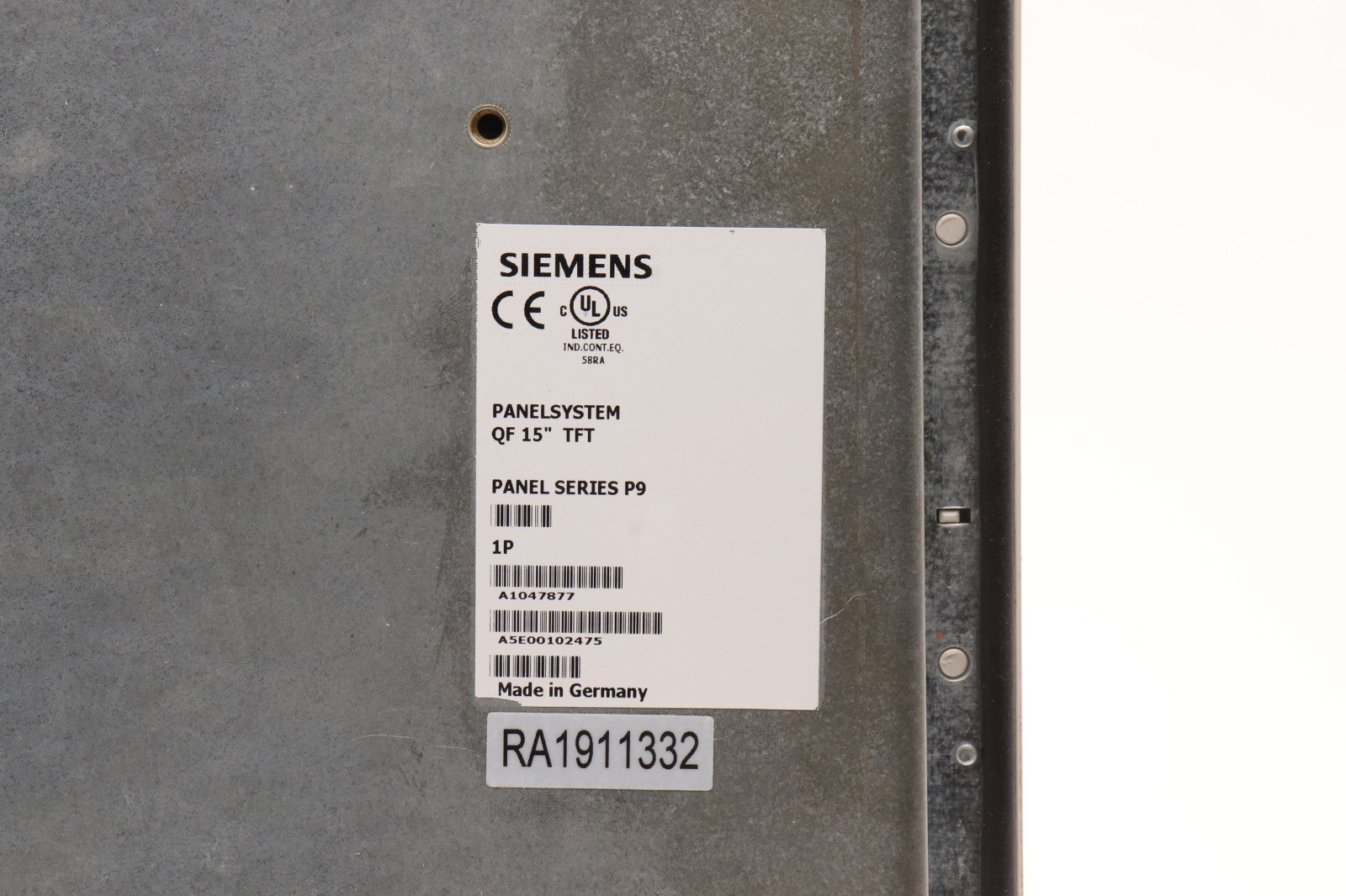 SIEMENS PANELSYSTEM QF 15" TFT PANEL SERIES 9 A104787 A5E00102475