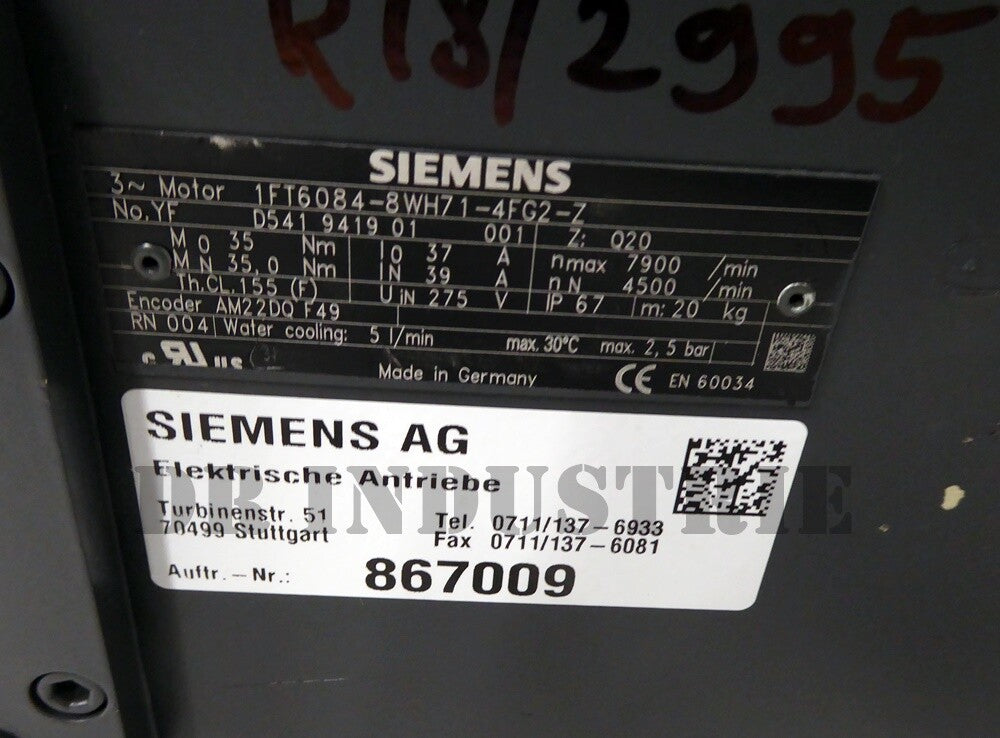 Siemens 1FT6084-8WH71-4FG2-Z Servomotor