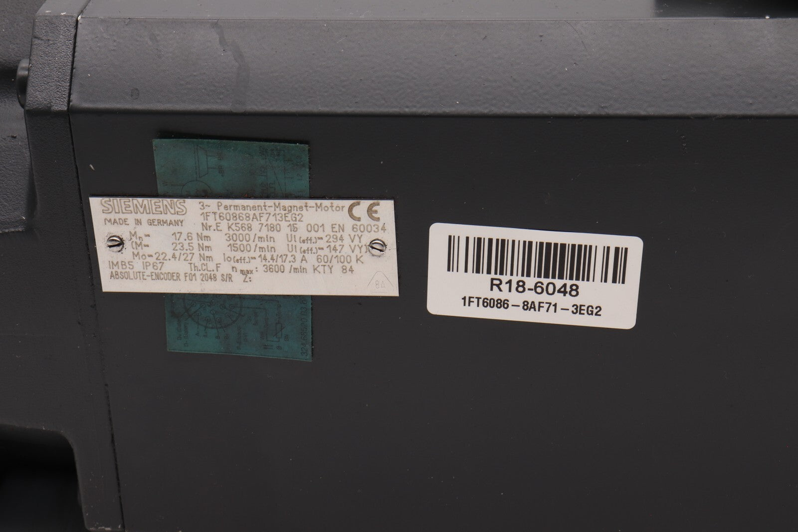 SIEMENS 3 PHASE ELECTRO MAGNET MOTOR 1FT6086-8AF71-3EG2