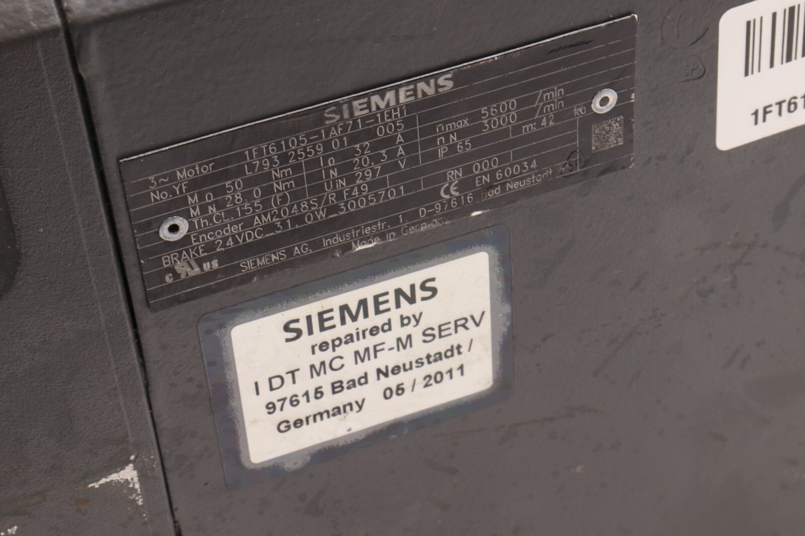 SIEMENS	3 PHASE MOTOR	1FT6105-1AF71-1EH1
