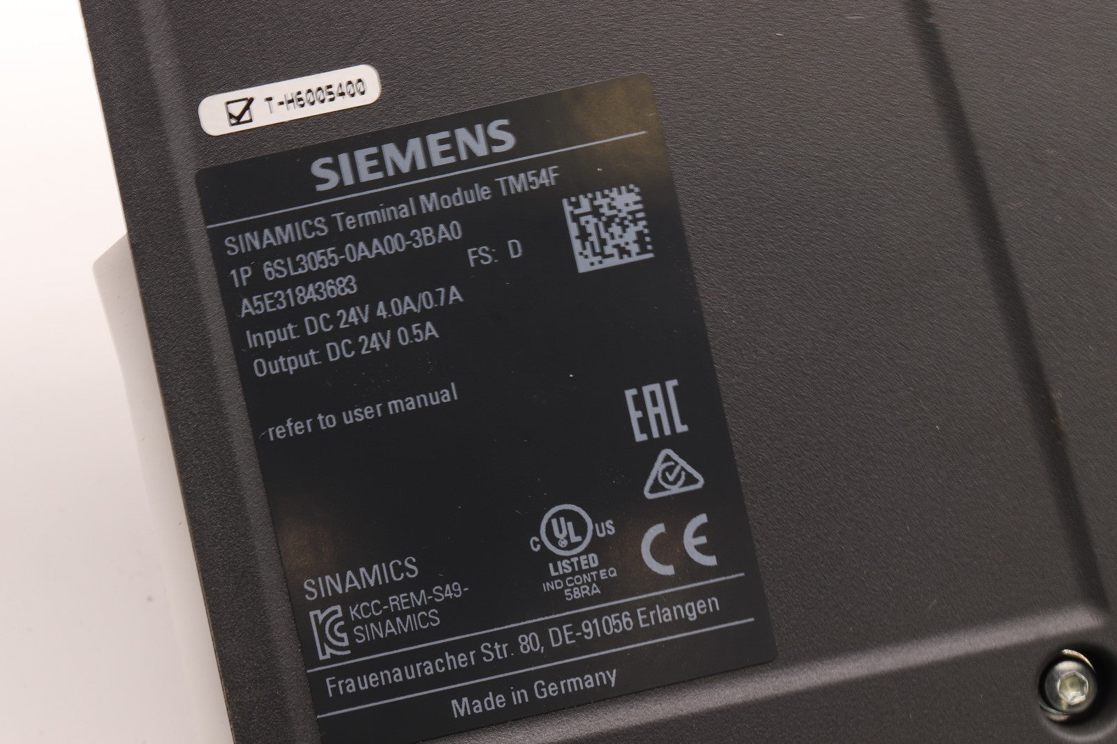 SIEMENS	SINAMICS TERMINAL MODULE TM54F	6SL3055-0AA00-3BA0