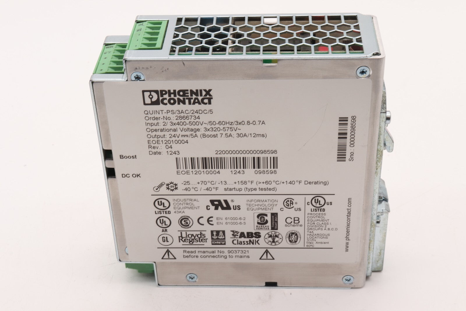 PHOENIX CONTACT QUINT-PS/3AC/24DC/5 ORDER NO: 2866734