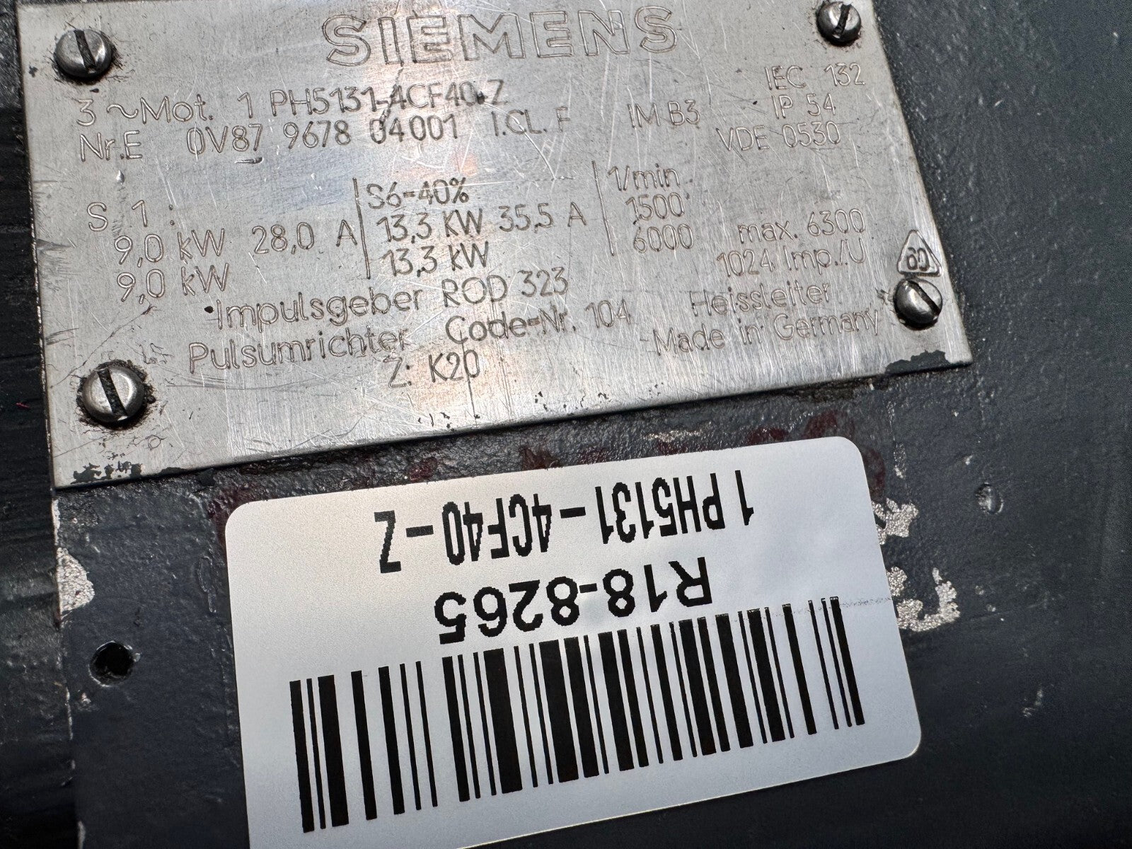 SIEMENS	3 PHASE MOTOR	1 PH5131-4CF40-Z