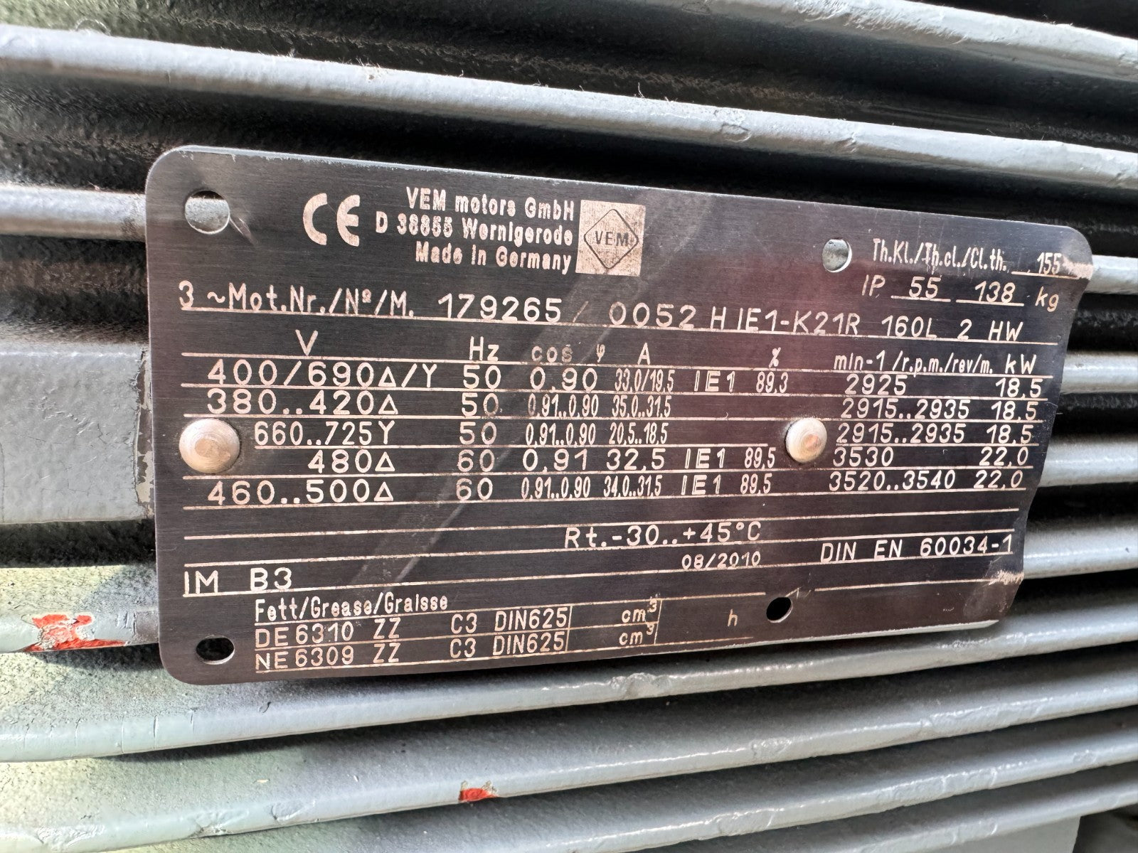 VEM MOTORS GMBH	IE1-K21R 160L 2 HW	179265 / 0052 H
