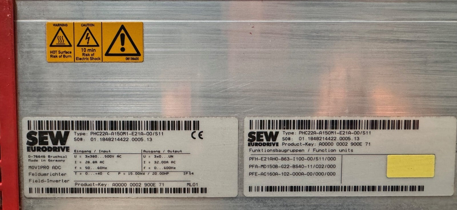 SEW EURODRIVE FIELD INVERTER PHC22A-A150M1-E21A-00/S11 S0# 01.1848214422.005.13