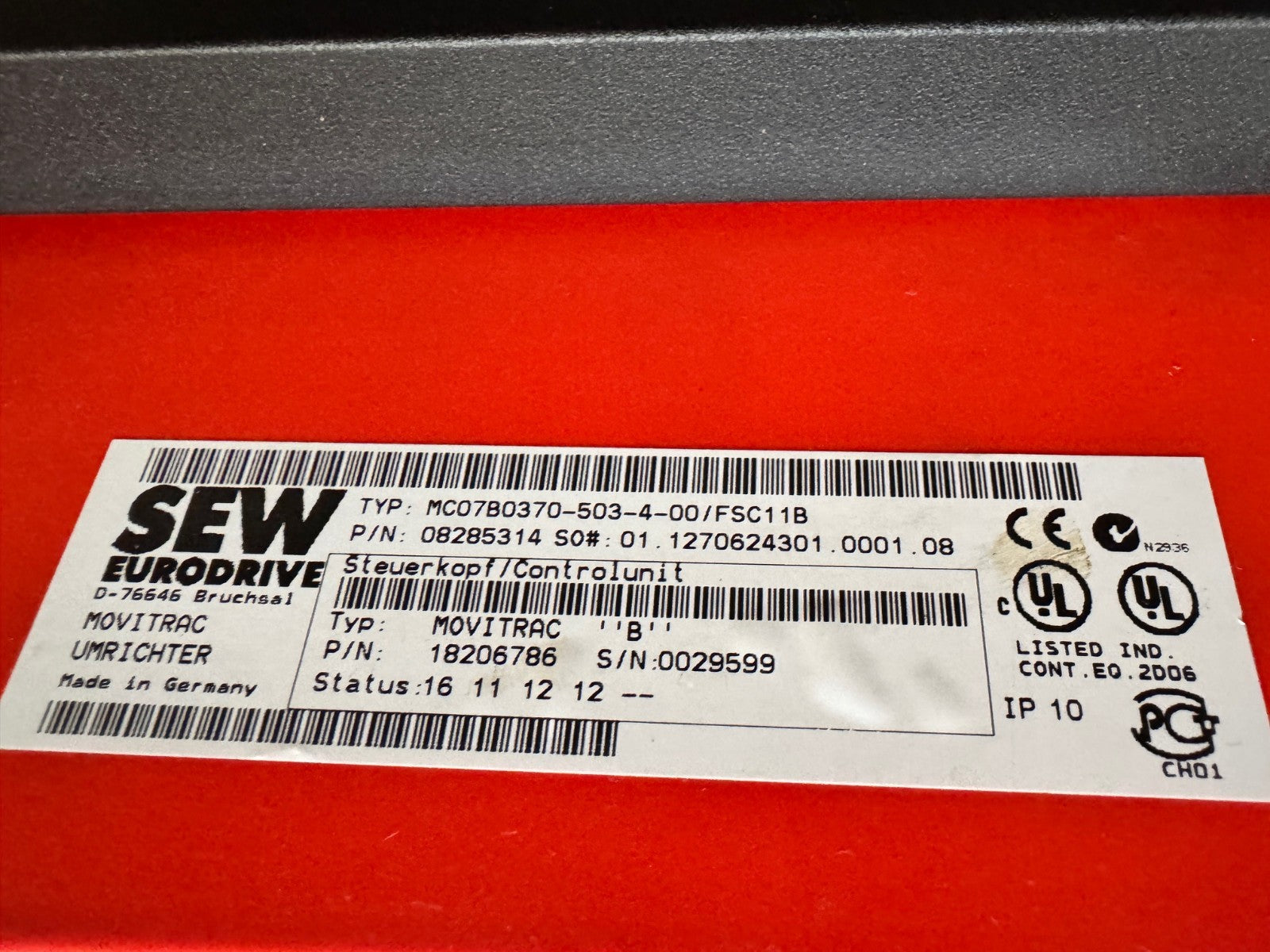 SEW EURODRIVE MC07B0370-503-4-00/FSC11B P/N: 08285314	MDX60A0370-503-4-00