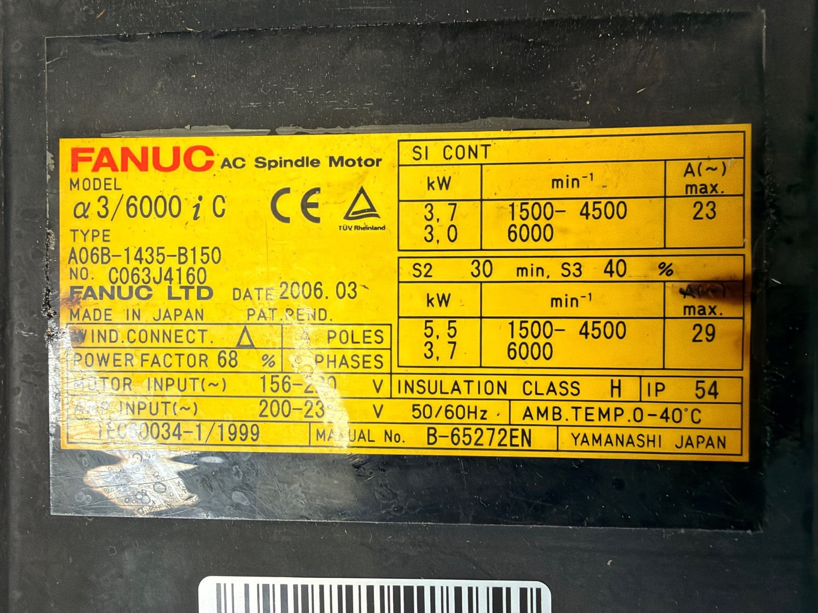 FANUC	  AC SPINDLE MOTOR	A06B-1435-B150