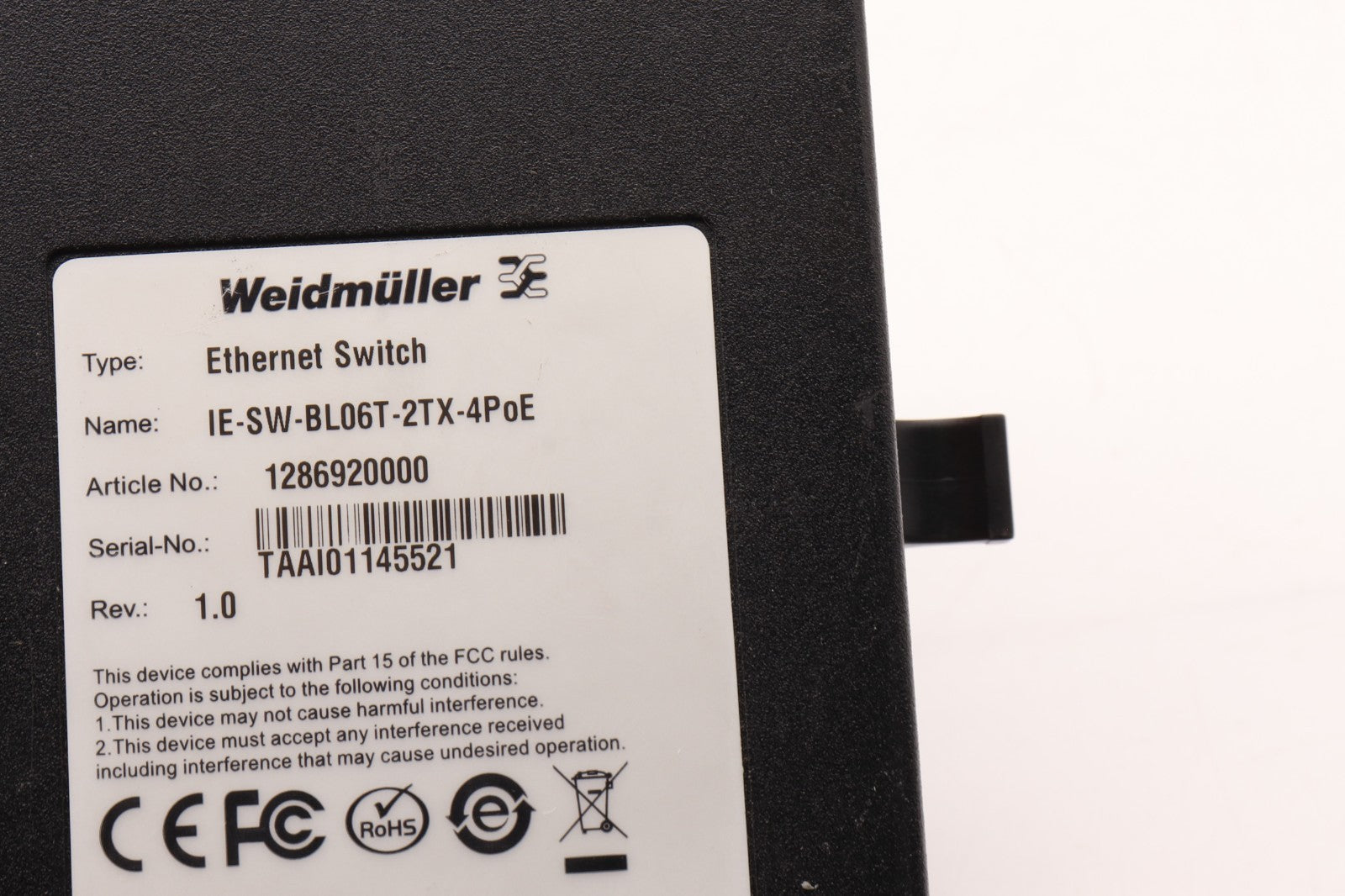 WEIDMÜLLER	ETHERNET SWITCH 1286920000 IE-SW-BL06T-2TX-4POE