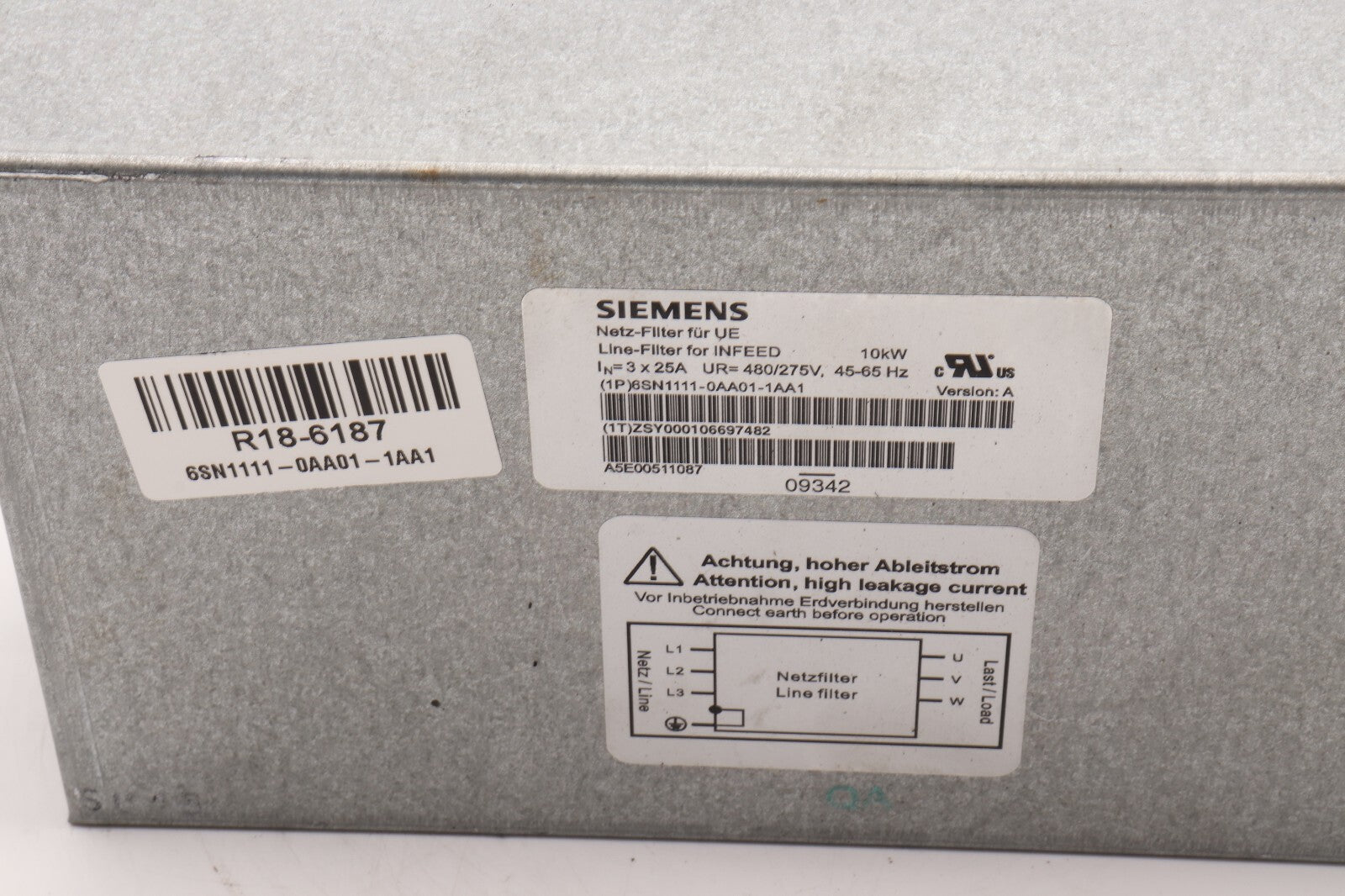 SIEMENS LINE FILTER FOR INFEED 6SN1111-0AA01-1AA1