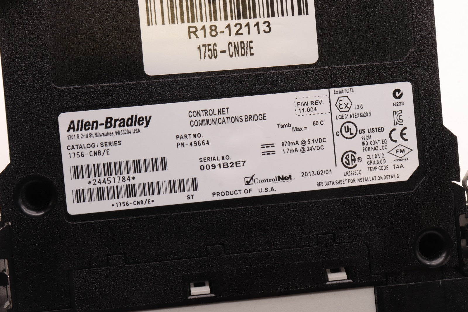 ALLEN BRADLEY	CONTROL NET COMMUNICATIONS BRIDGE	1756-CNB/E